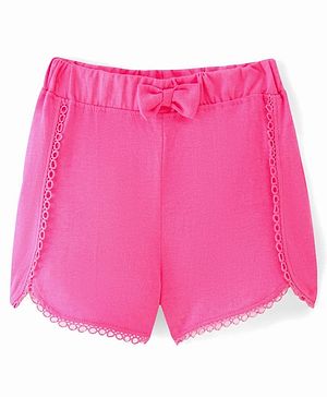 Babyhug Single Jersey Mid Thigh Shorts with Bow Applique - Pink