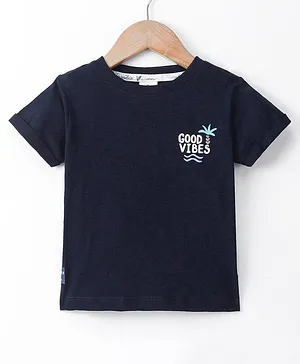 Ollypop Cotton Sinker Knit Half Sleeves T-Shirt Text Print - Navy Blue