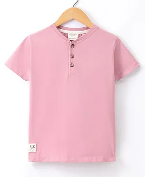 Ollypop Sinker Cotton Knit Half Sleeves Solid Colour T-Shirt -Pink
