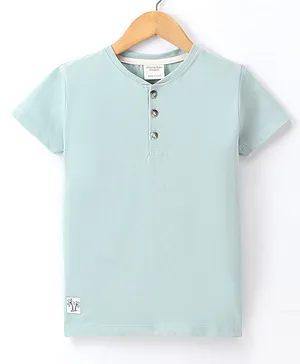 Ollypop Sinker Cotton Knit Half Sleeves Solid Colour T-Shirt- Scuba Blue