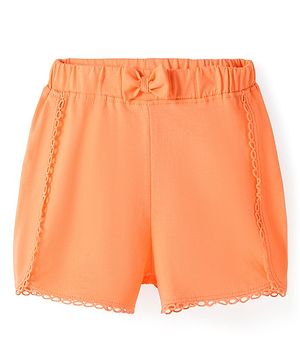 Babyhug Single Jersey Knit Mid Thigh Length Shorts With Text Print - Orange