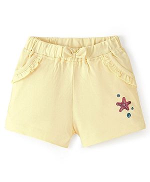 Babyhug Single Jersey Mid Thigh Length Shorts With Star Print - Yellow