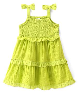 Babyhug 100% Cotton Woven Sleeveless Frock with Floral Applique - Green