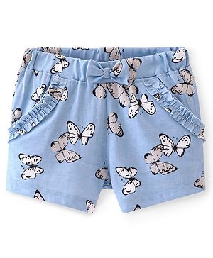 Babyhug Cotton Knit Single Jersey Mid Thigh Shorts With Butterfly Print - Blue
