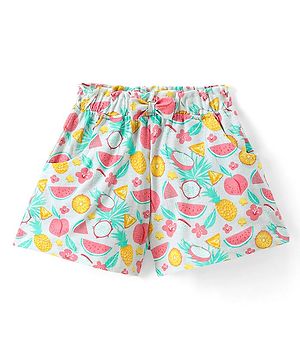 Babyhug Single Jersey Knit Mid Thigh Fruits Printed Shorts - Mint