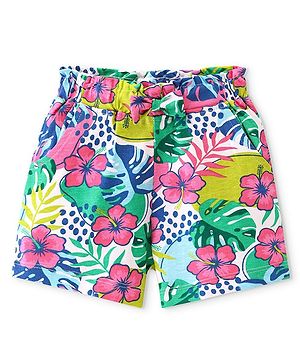 Babyhug Cotton Looper Knit Mid Thigh Length Shorts Floral Print - Multicolour