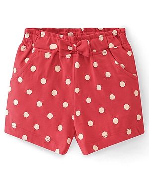Babyhug Cotton Knit Single Jersey Mid Thigh Shorts With Polka Dots Print - Red