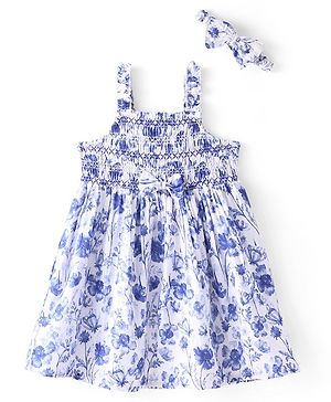 Babyhug 100% Viscose Woven Sleeveless Frock with Head Band Floral Print -Multicolor