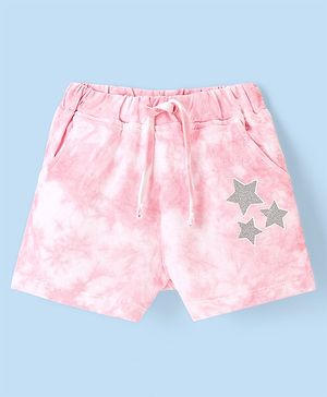 Babyhug Cotton Looper Mid Thigh Shorts With Foil Star Print - Pink
