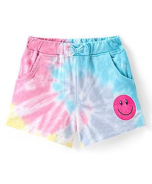 Babyhug Cotton Looper Knit Mid Thigh Smiley Printed Tie & Dye Shorts - Multicolour