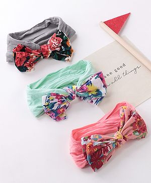 Babyhug Free Size Headbands With Bow Applique Pack of 3 - Grey Green & Pink