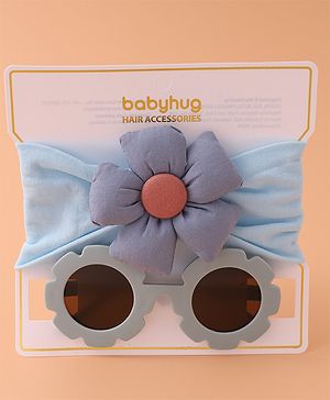 Babyhug Headband With Flower Applique and  Sunglasses - Blue