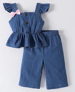 Kookie Kids Sleeveless Top & Culottes With Bow Applique - Blue