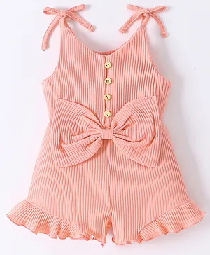 Kookie Kids Sleeveless Jumpsuit with Frill Detailing & Bow Applique - Peach