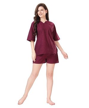 Piu Three Fourth Sleeves Solid Coordinating Kurta & Shorts Set - Magenta