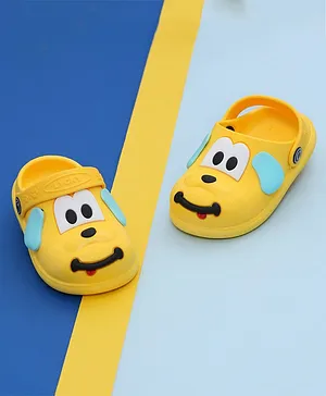 Yellow Bee Puppy Face Detailed Sling Back Clogs - Yellow