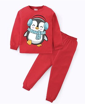 BLUSHES Full Sleeves Penguin Printed Night Suit - Red