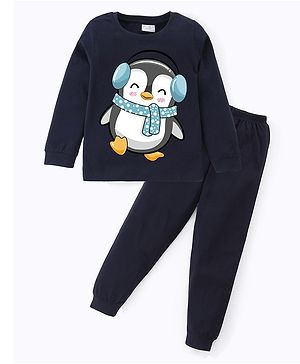 BLUSHES Full Sleeves Penguin Printed Night Suit - Navy Blue