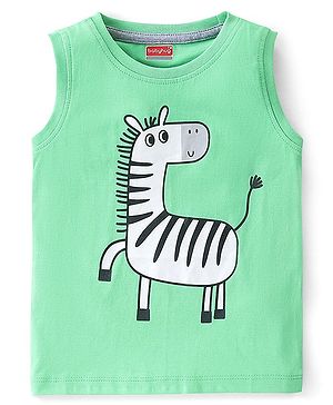Babyhug Cotton Sleeveless T-Shirt With Zebra Graphics - Green