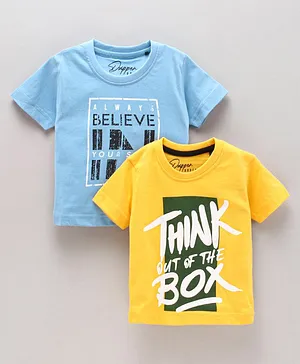 Dapper Dudes Pack Of 2 Half Sleeves Believe In Yourself Text Printed Tees - Yellow & Blue