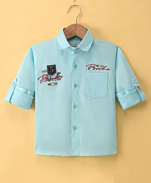 Dapper Dudes Full Sleeves Text Embroidered Shirt - Sky Blue