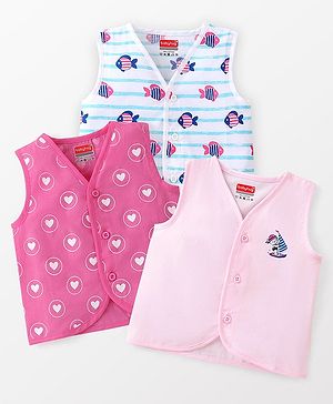 Babyhug 100% Cotton Sleeveless Jhabla Heart Print  Pack of 3 - Multicolour