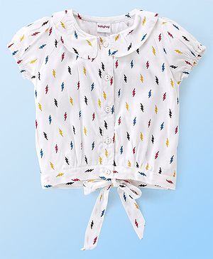 Babyhug Rayon Woven Front Open Half Sleeves Printed Top - White