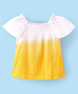 Babyhug Cotton Half Sleeves Gradient Woven Cropped Top With Smocking and Frills Detailing - Yellow