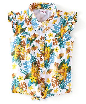 Babyhug Sleeveless Top with Knot Detailing Floral Print - White