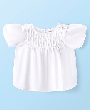 Babyhug Rayon Gathered Half Sleeves Woven Top With Fabric Manipulation - White
