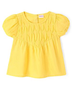 Babyhug Rayon Woven Half Sleeves Gathered Top With Fabric Manipulation - Yellow