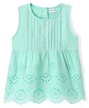 Babyhug Sleeveless Schiffli Top - Light Green