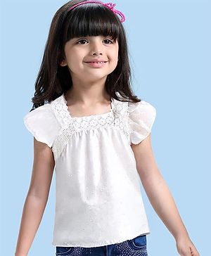 Babyhug  Cotton Woven Half Sleeves  Top with Frills & Lace Detailing - White