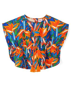 BABYHUG GIRLS RAYON HALF SLEEVES WOVEN TOP WITH DRAWSTRING & ALL OVER PRINT