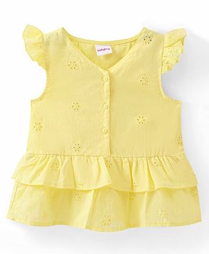 Babyhug schiffli Woven Frill Sleeves Embroidered Top - Yellow