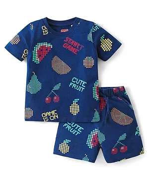 Babyhug Single Jersey Knit Half Sleeves Night Suit with Watermelon Print - Navy Blue