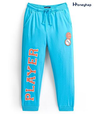 Honeyhap Premium 100% Cotton Looper Lounge Pant With Bio Finish Basketball Print - Blue Atoll