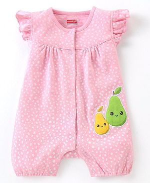 Babyhug 100% Cotton Frill Sleeves Romper Fruit Print - Pink