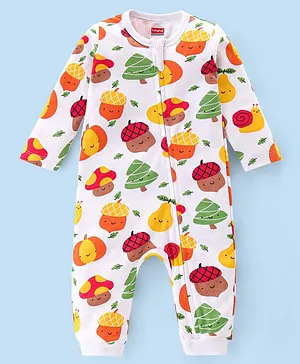 Babyhug 100% Cotton Knit Full Sleeves Romper With Pumpkin Print - Multicolour