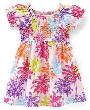 Babyhug  Single Jersey Knit Half Sleeves Frock Palm Tree Print - Multicolor