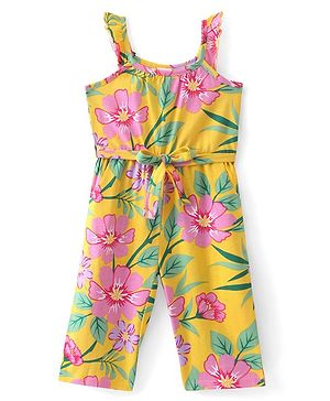 Babyhug Single Jersey Knit Sleeveless Jumpsuits With Floral Print - Yellow