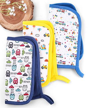 Babyhug Cotton Double Layer Wash Cloth Vehicle Print Pack of 3 - Multicolor