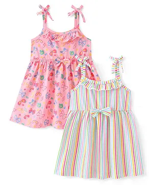 Babyhug Single Jersey Knit Sleeveless Striped & Floral Printed Frocks Pack of 2 - Multicolour