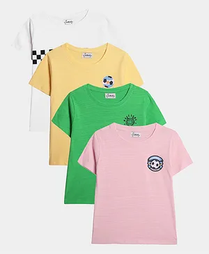 Anthrilo Pack Of 4 Half Sleeves Games Logo Printed Terry Tees - Peach Green Yellow & White