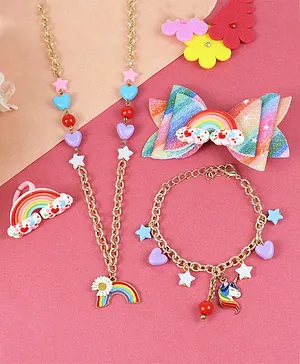 Asthetika Unicorn & Rainbow Beaded Jewellery Set - Pink & Blue