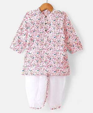 Babyhug 100% Cotton Woven Full Sleeves Printed Kurta & Dhoti Set- Multicolour