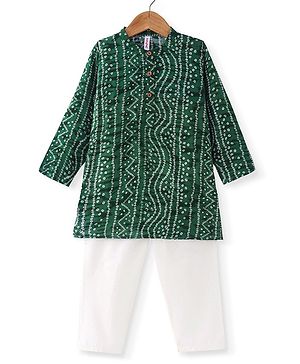 Babyhug Cotton Woven Full Sleeves Bandhani Print Kurta Pyjama Set - Green