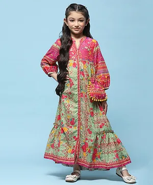 BIBA Full Sleeves Floral & Geometric Printed Ethnic Dress - Green