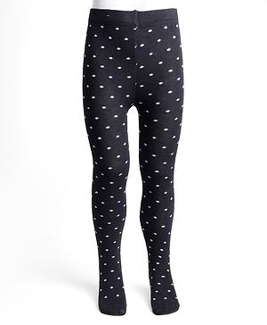 Pine Kids Cotton Nylon Full Length Footed Jaquard Tights Polka Dot Design - Black