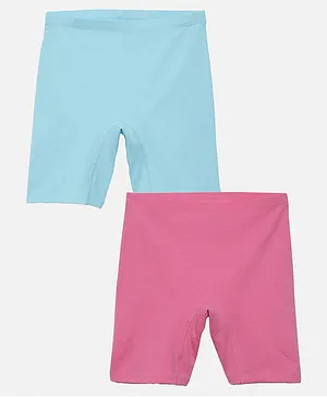 Mackly Pack of 2 Cotton Elastane Solid Shorts - Pink & Turquoise Blue
